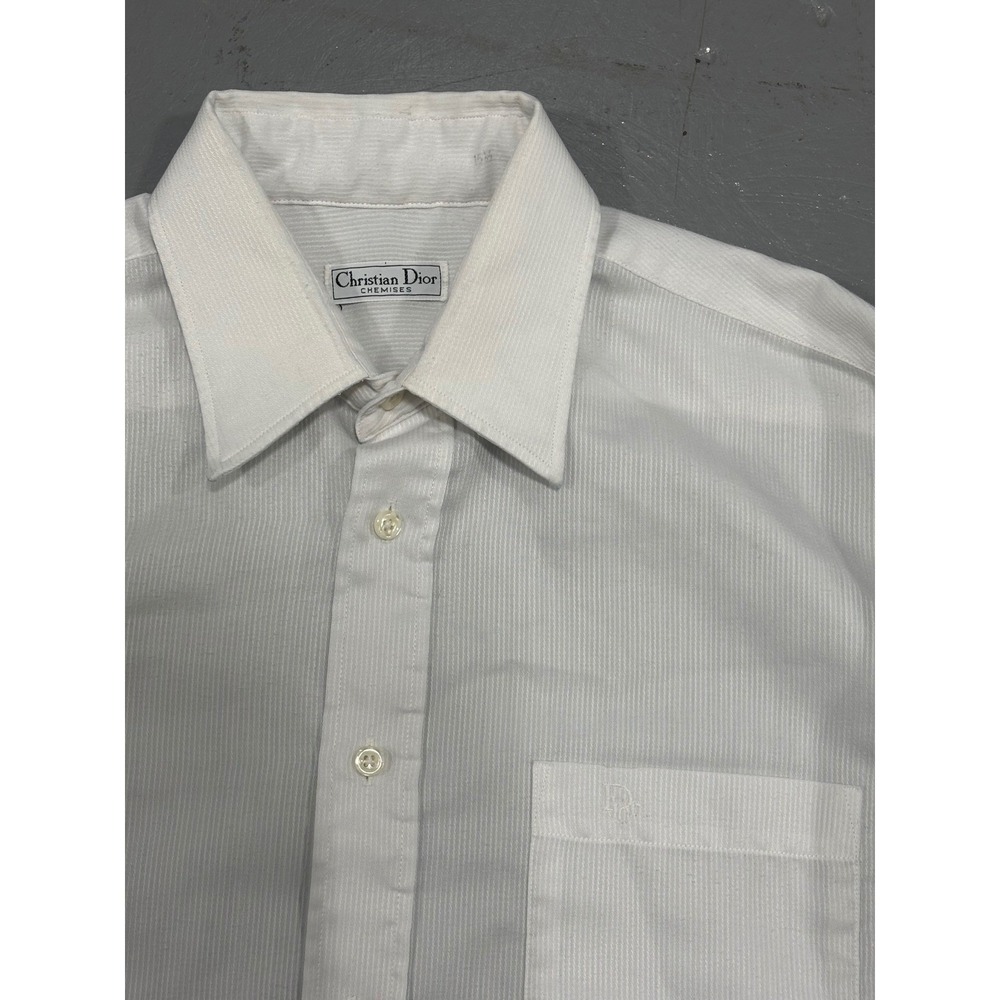 Christian Dior Chemises Mens White Pinstripe Button Down 15.5 32-33 Vintage